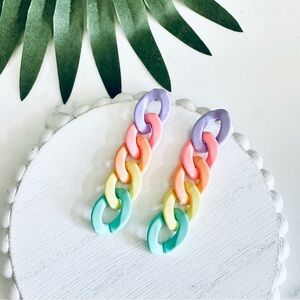 2/$30🌵 Pastel Rainbow Chain Link Color Block Acrylic Earrings Dangle Jewelry